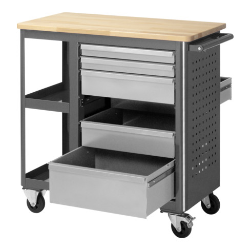 STIER Banco da lavoro mobile con 6 cassetti e 2 ripiani largh.xprof.xalt. 960x450x950 mm