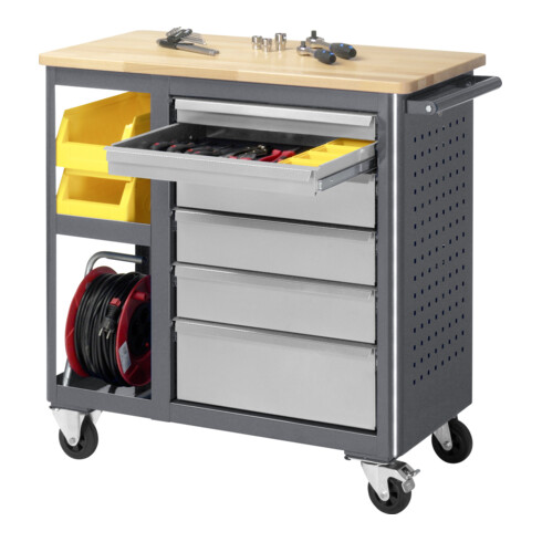 STIER Banco da lavoro mobile con 6 cassetti e 2 ripiani largh.xprof.xalt. 960x450x950 mm