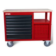 STIER Banco da lavoro mobile Open Space, 11 cassetti, rosso/grigio