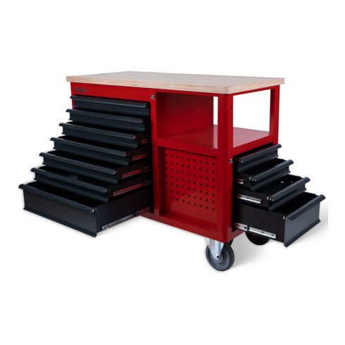 STIER Banco da lavoro mobile Open Space, 11 cassetti, rosso/grigio