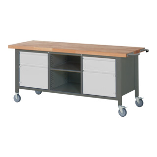 STIER Banco da lavoro mobile Premium con 2 cassetti e 2 ante battenti largh.xprof.xalt. 2000x700x880 mm