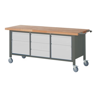 STIER Banco da lavoro mobile Premium con 5 cassetti e 2 ante battenti largh.xprof.xalt. 2000x700x880 mm