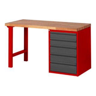 STIER Banco da lavoro Premium con 5 cassetti A×L 700×840mm RAL 3000 / antracite metallico