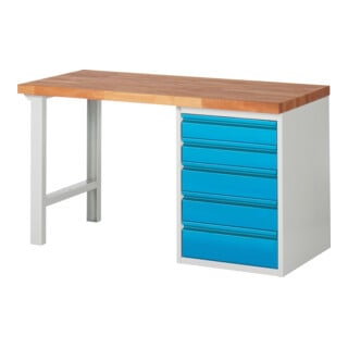 STIER Banco da lavoro Premium con 5 cassetti A×L 700×890mm RAL 7035 / RAL 5012