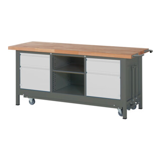 STIER Banco da lavoro Premium con telaio mobile abbass., 2 cassetti e 2 ante battenti largh.xprof.xalt. 2000x700x880 mm