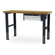 STIER Banco da lavoro regolabile in altezza, 1 cassetto da 50 mm, 1 cassetto da 100 mm largh.xprof.xalt. 1500x600x760-1060 mm RAL 7016 / RAL 7035