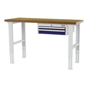 STIER Banco da lavoro regolabile in altezza, 1 cassetto da 50 mm, 1 cassetto da 100 mm largh.xprof.xalt. 1500x600x760-1060 mm RAL 7035 / RAL 5010