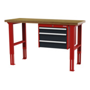 STIER Banco da lavoro regolabile in altezza con 1 cassetto da 100 mm, 2 cassetti da 150 mm largh.xprof.xalt. 1500x600x760-1060 mm RAL 3020 / RAL 7016