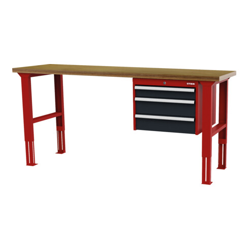 STIER Banco da lavoro regolabile in altezza con 1 cassetto da 100 mm, 2 cassetti da 150 mm largh.xprof.xalt. 1500x600x760-1060 mm RAL 3020 / RAL 7016
