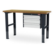 STIER Banco da lavoro regolabile in altezza con 1 cassetto da 100 mm, 2 cassetti da 150 mm largh.xprof.xalt. 1500x600x760-1060 mm RAL 7016 / RAL 7035