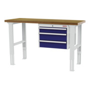 STIER Banco da lavoro regolabile in altezza con 1 cassetto da 100 mm, 2 cassetti da 150 mm largh.xprof.xalt. 1500x600x760-1060 mm RAL 7035 / RAL 5010