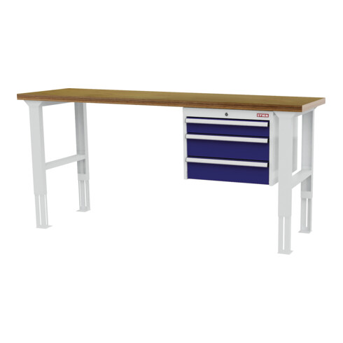 STIER Banco da lavoro regolabile in altezza con 1 cassetto da 100 mm, 2 cassetti da 150 mm largh.xprof.xalt. 1500x600x760-1060 mm RAL 7035 / RAL 5010