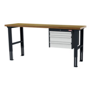 STIER Banco da lavoro regolabile in altezza con 1 cassetto da 100 mm, 2 cassetti da 150 mm largh.xprof.xalt. 2000x600x760-1060 mm RAL 7016 / RAL 7035
