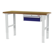 STIER Banco da lavoro regolabile in altezza con 1 cassetto da 150 mm largh.xprof.xalt. 1500x600x760-1060 mm RAL 7035 / RAL 5010