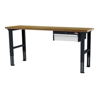 STIER Banco da lavoro regolabile in altezza con 1 cassetto da 150 mm largh.xprof.xalt. 2000x600x760-1060 mm RAL 7016 / RAL 7035