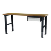 STIER Banco da lavoro regolabile in altezza con 1 cassetto da 150 mm largh.xprof.xalt. 2000x600x760-1060 mm RAL 7016 / RAL 7035