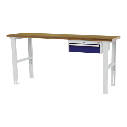 STIER Banco da lavoro regolabile in altezza con 1 cassetto da 150 mm largh.xprof.xalt. 2000x600x760-1060 mm RAL 7035 / RAL 5010
