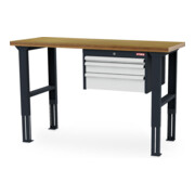 STIER Banco da lavoro regolabile in altezza con 1 cassetto da 50 mm, 1 cassetto da 100 mm, 1 cassetto da 150 mm largh.xprof.xalt. 1500x600x760-1060 mm RAL 7016 / RAL 7035