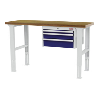 STIER Banco da lavoro regolabile in altezza con 1 cassetto da 50 mm, 1 cassetto da 100 mm, 1 cassetto da 150 mm largh.xprof.xalt. 1500x600x760-1060 mm RAL 7035 / RAL 5010