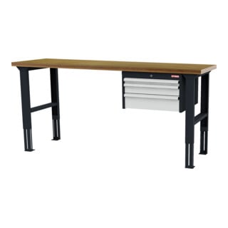 STIER Banco da lavoro regolabile in altezza con 1 cassetto da 50 mm, 1 cassetto da 100 mm, 1 cassetto da 150 mm largh.xprof.xalt. 2000x600x760-1060 mm RAL 7016 / RAL 7035