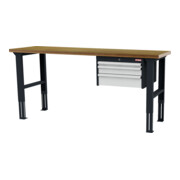 STIER Banco da lavoro regolabile in altezza con 1 cassetto da 50 mm, 1 cassetto da 100 mm, 1 cassetto da 150 mm largh.xprof.xalt. 2000x600x760-1060 mm RAL 7016 / RAL 7035
