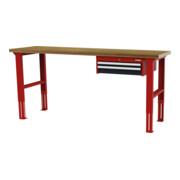 STIER Banco da lavoro regolabile in altezza con 1 cassetto da 50 mm, 1 cassetto da 100 mm largh.xprof.xalt. 2000x600x760-1060 mm RAL 3020 / RAL 7016