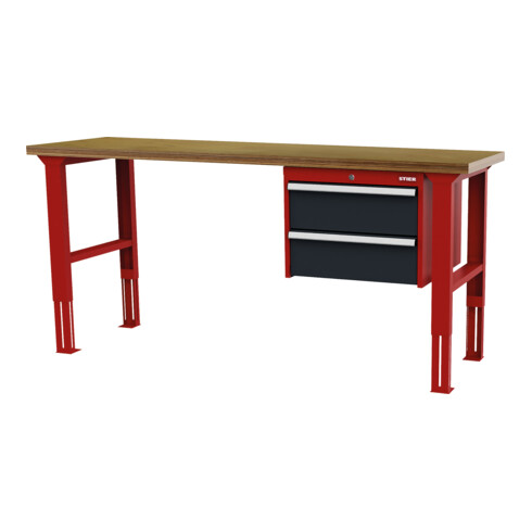 STIER Banco da lavoro regolabile in altezza con 2 cassetti da 200 mm largh.xprof.xalt. 1500x600x760-1060 mm RAL 3020 / RAL 7016