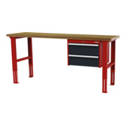 STIER Banco da lavoro regolabile in altezza con 2 cassetti da 200 mm largh.xprof.xalt. 1500x600x760-1060 mm RAL 3020 / RAL 7016