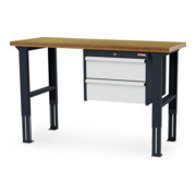 STIER Banco da lavoro regolabile in altezza con 2 cassetti da 200 mm largh.xprof.xalt. 1500x600x760-1060 mm RAL 7016 / RAL 7035