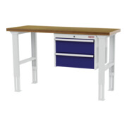 STIER Banco da lavoro regolabile in altezza con 2 cassetti da 200 mm largh.xprof.xalt. 1500x600x760-1060 mm RAL 7035 / RAL 5010