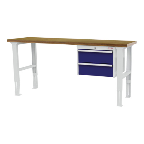 STIER Banco da lavoro regolabile in altezza con 2 cassetti da 200 mm largh.xprof.xalt. 1500x600x760-1060 mm RAL 7035 / RAL 5010