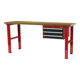 STIER Banco da lavoro regolabile in altezza con 3 cassetti da 100 mm largh.xprof.xalt. 1500x600x760-1060 mm RAL 3020 / RAL 7016-1
