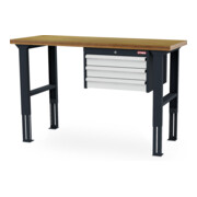 STIER Banco da lavoro regolabile in altezza con 3 cassetti da 100 mm largh.xprof.xalt. 1500x600x760-1060 mm RAL 7016 / RAL 7035