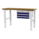 STIER Banco da lavoro regolabile in altezza con 3 cassetti da 100 mm largh.xprof.xalt. 1500x600x760-1060 mm RAL 7035 / RAL 5010-1