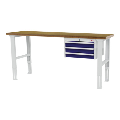 STIER Banco da lavoro regolabile in altezza con 3 cassetti da 100 mm largh.xprof.xalt. 1500x600x760-1060 mm RAL 7035 / RAL 5010