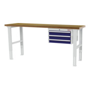 STIER Banco da lavoro regolabile in altezza con 3 cassetti da 100 mm largh.xprof.xalt. 1500x600x760-1060 mm RAL 7035 / RAL 5010