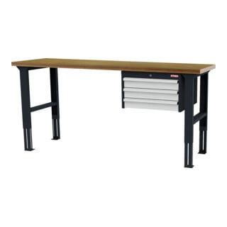STIER Banco da lavoro regolabile in altezza con 3 cassetti da 100 mm largh.xprof.xalt. 2000x600x760-1060 mm RAL 7016 / RAL 7035