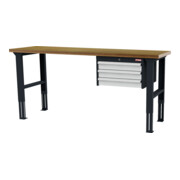 STIER Banco da lavoro regolabile in altezza con 3 cassetti da 100 mm largh.xprof.xalt. 2000x600x760-1060 mm RAL 7016 / RAL 7035