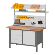 STIER Banco da lavoro regolabile in altezza con struttura Premium con 3 cassetti e 1 anta battente largh.xprof.xalt. 1500x700x840-1040 mm