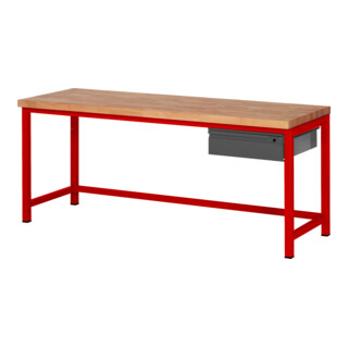 STIER Banco da lavoro regolabile in altezza Premium con 1 cassetto largh.xprof.xalt. 2000x700x840-1040 mm RAL 3000 / antracite metallizzato