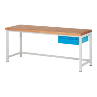 STIER Banco da lavoro regolabile in altezza Premium con 1 cassetto largh.xprof.xalt. 2000x700x840-1040 mm RAL 7035 / RAL 5012