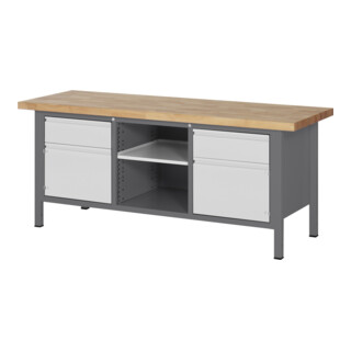 STIER Banco da lavoro regolabile in altezza Premium con 2 cassetti e 2 ante battenti largh.xprof.xalt. 2000x700x840-1040 mm