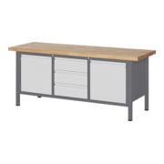 STIER Banco da lavoro regolabile in altezza Premium con 3 cassetti e 2 ante battenti largh.xprof.xalt. 2000x700x840-1040 mm