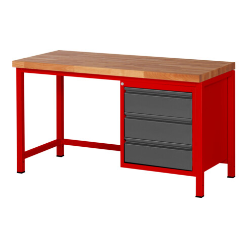 STIER Banco da lavoro regolabile in altezza Premium con 3 cassetti largh.xprof.xalt. 1500x700x840-1040 mm RAL 3000 / antracite metallizzato