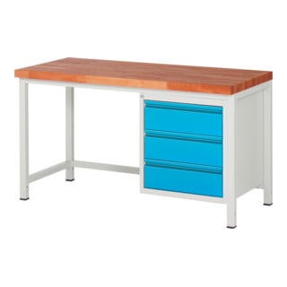 STIER Banco da lavoro regolabile in altezza Premium con 3 cassetti largh.xprof.xalt. 1500x700x840-1040 mm RAL 7035 / RAL 5012