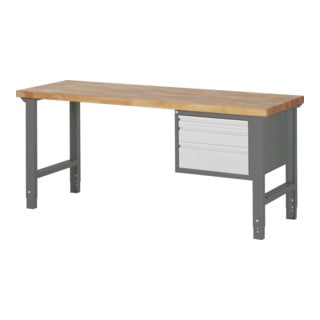STIER Banco da lavoro regolabile in altezza Premium con 3 cassetti largh.xprof.xalt. 2000x700x790-1140 mm