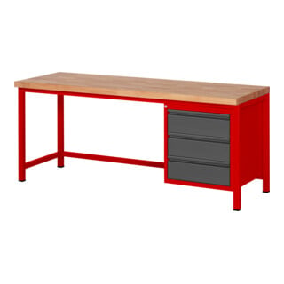 STIER Banco da lavoro regolabile in altezza Premium con 3 cassetti largh.xprof.xalt. 2000x700x840-1040 mm RAL 3000 / antracite metallizzato