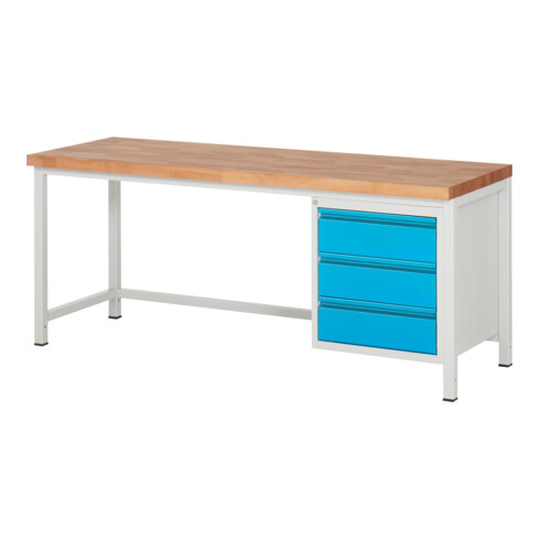 STIER Banco da lavoro regolabile in altezza Premium con 3 cassetti largh.xprof.xalt. 2000x700x840-1040 mm RAL 7035 / RAL 5012