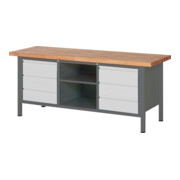 STIER Banco da lavoro regolabile in altezza Premium con 6 cassetti e uno scomparto aperto largh.xprof.xalt. 2000x700x840-1040 mm