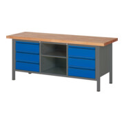 STIER Banco da lavoro regolabile in altezza Premium con 6 cassetti e uno scomparto aperto largh.xprof.xalt. 2000x700x840-1040 mm antracite metallizzato / RAL 5010